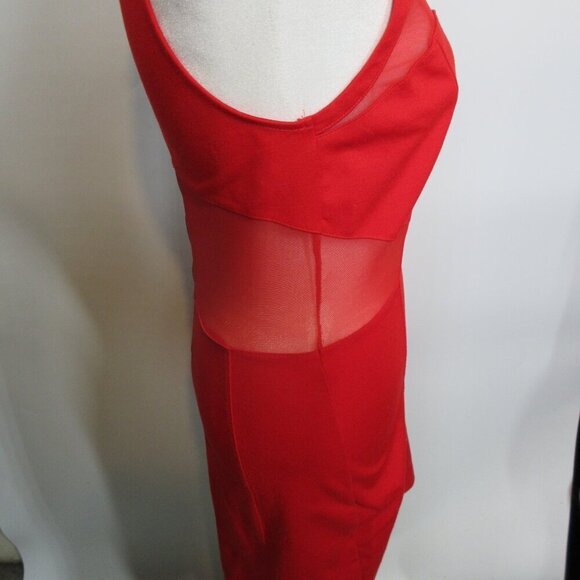 Express Women's Red Cocktail Style Dress w Mesh Panels Size 6 - Picture 4 of 6